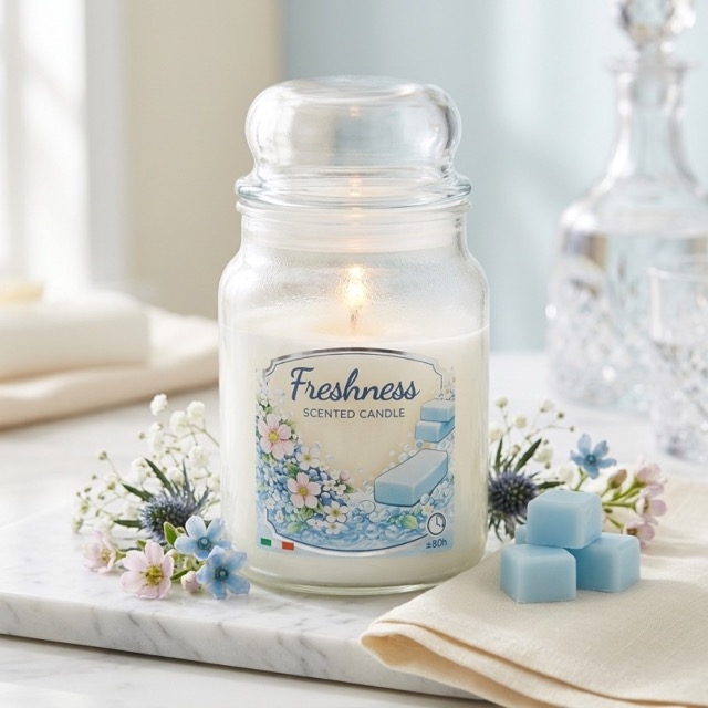 Ароматна бяла свещ Cotton Fresh в буркан 17 см