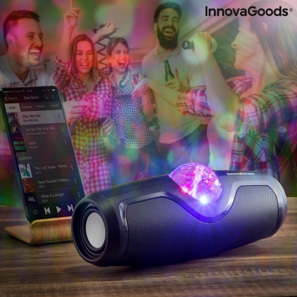БЕЗЖИЧНА АКУМУЛАТОРНА ТОНКОЛОНА С ДИСКО СВЕТЛИНИ WAFLASH INNOVAGOODS