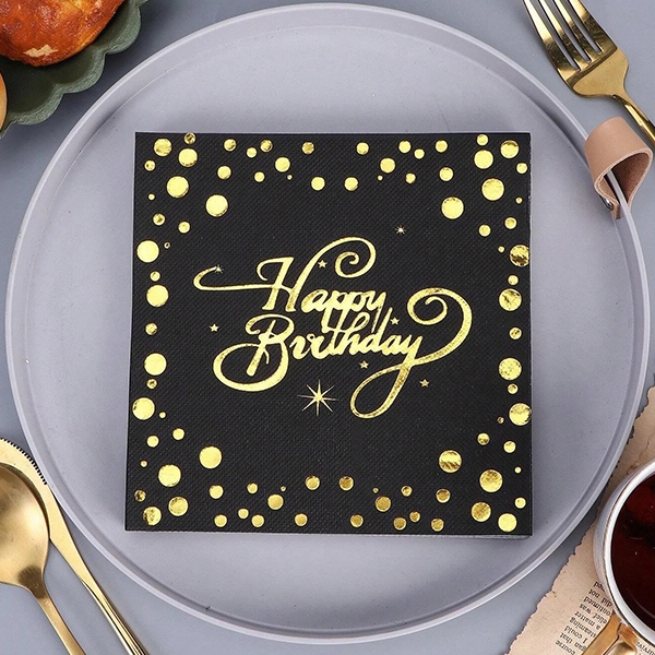 Черни салфетки на точки Happy Birthday