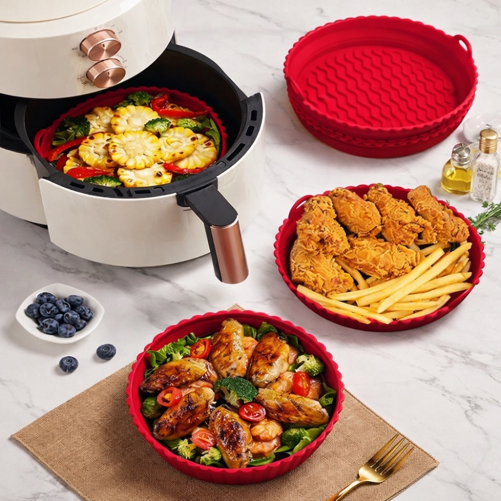 Червена сгъваема силиконова кошничка Air Fryer Silicone Pot