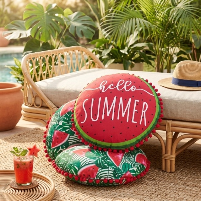 Декоративна кръгла възглавница „Hello Summer“ с диня