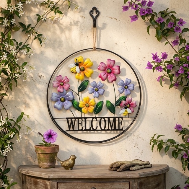 Декоративна метална табела „Welcome Flower Garden“