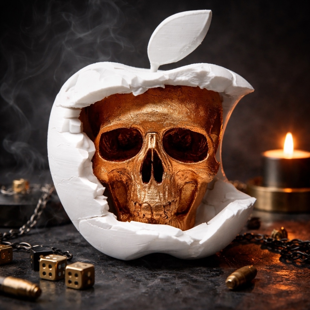 Декоративна скулптура „Skull Apple“ – модерен контраст между живот и вечност