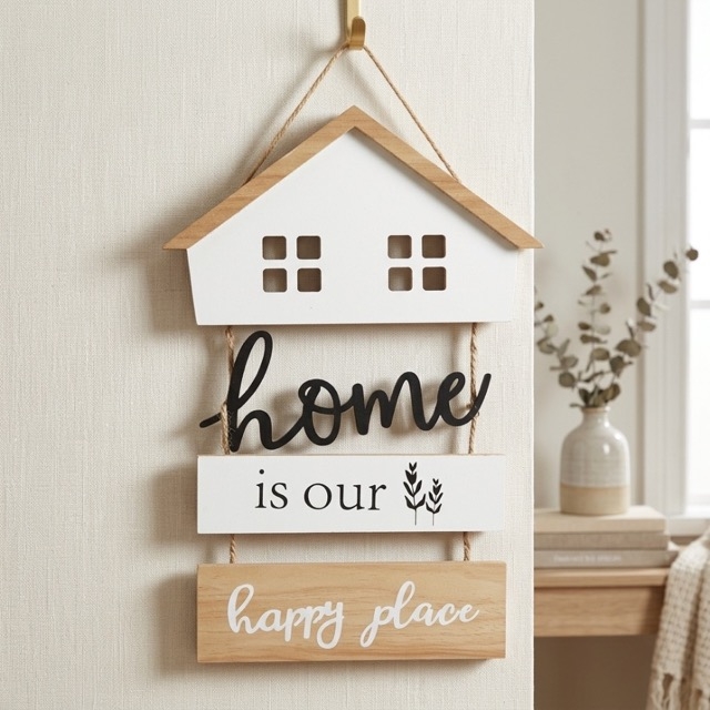 Декоративна висяща табела „Home is our happy place“
