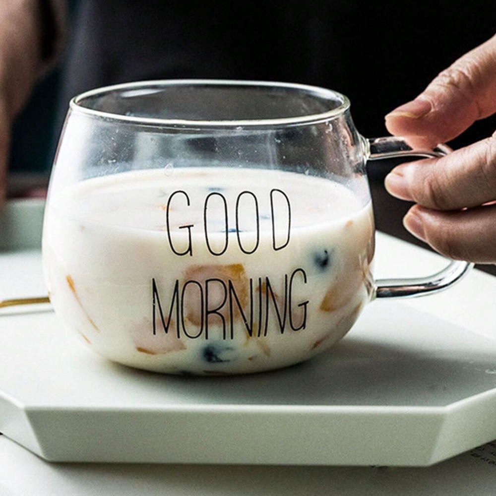 Голяма стъклена чаша с дръжка Good Morning