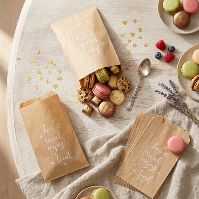 Картонени торбички за сладки Kraft – „Love is sweet“