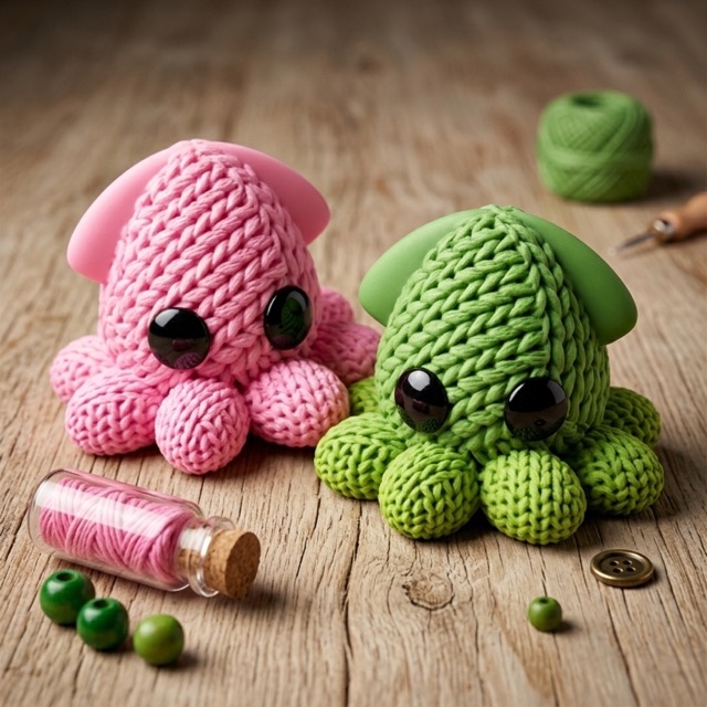 Knitted Baby Squid – Очарователна фигурка с плетен дизайн