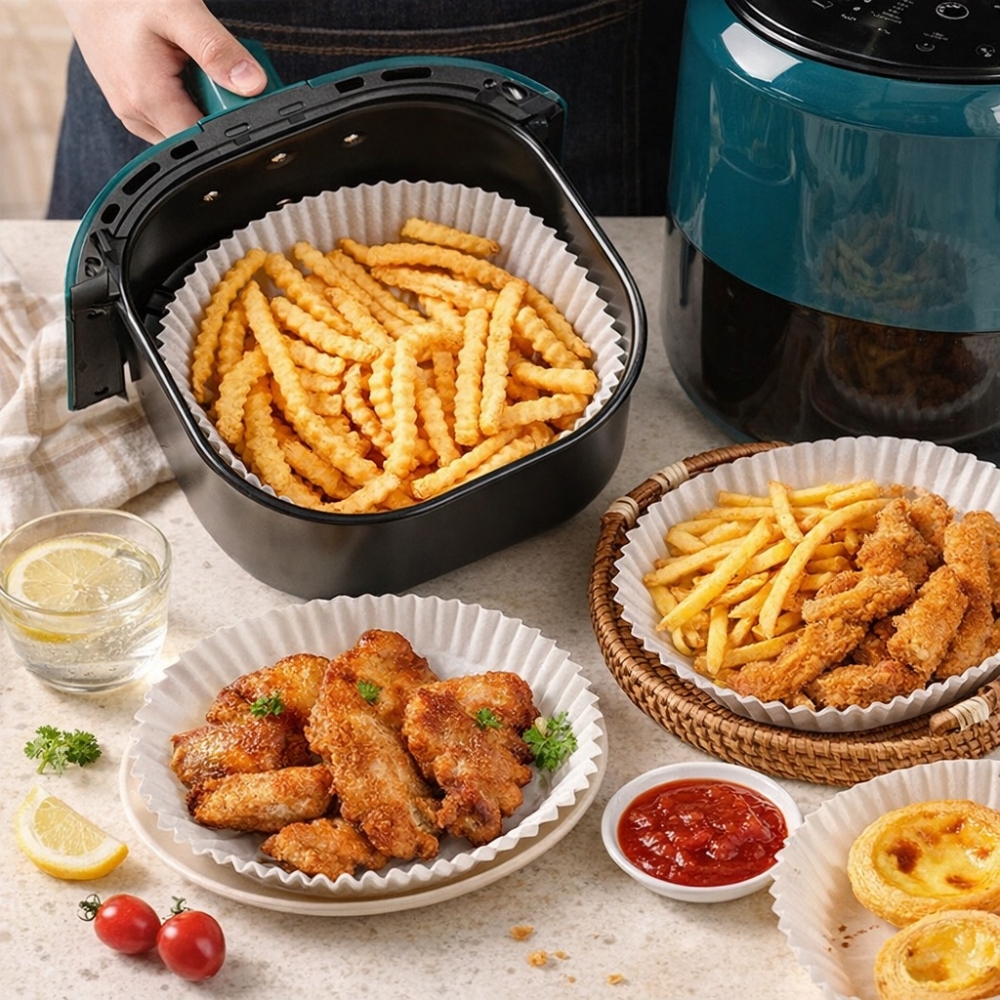 Комплект 100 броя плътни бели хартиени кошнички за печене за Air Fryer