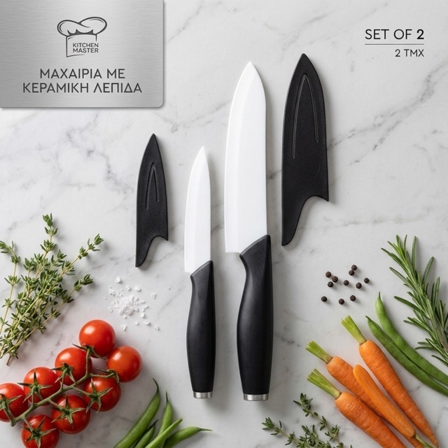 Комплект керамични ножове с предпазни калъфи – 2 бр. (28 cm и 21 cm)