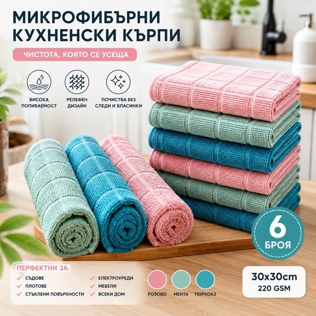 Комплект кухненски кърпи от микрофибър – 6 броя
