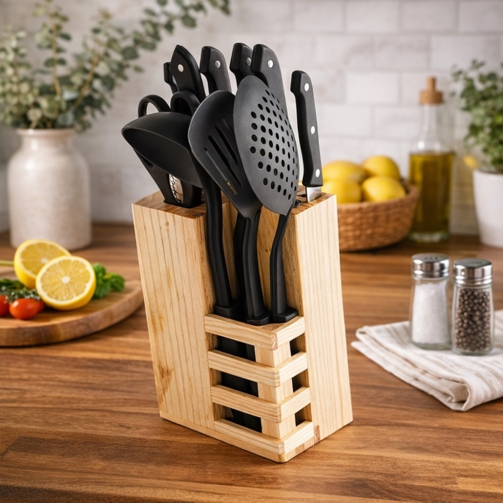 КОМПЛЕКТ КУХНЕНСКИ ПРИБОРИ С ПОСТАВКА QUID ANAYET (12 PCS)