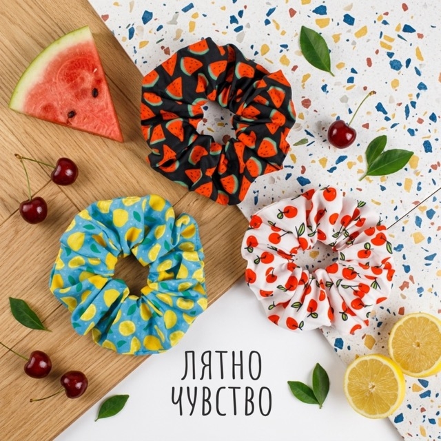 Комплект скрънчи ластици за коса с летни мотиви (3 бр.)
