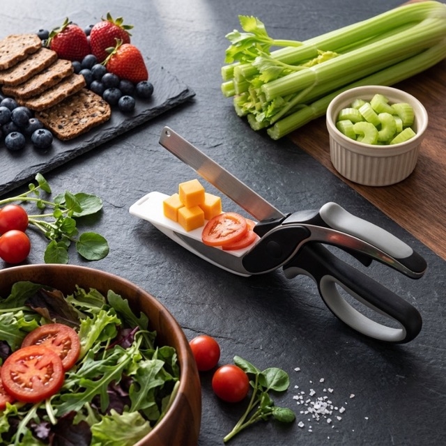Кухненска ножица-нож 2 в 1 с мини дъска за рязане