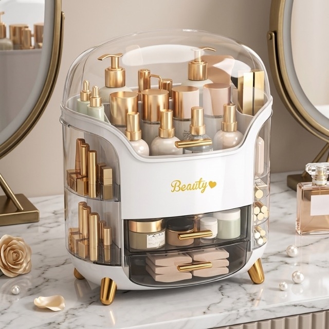 Луксозен органайзер за козметика Beauty с капак и чекмеджета