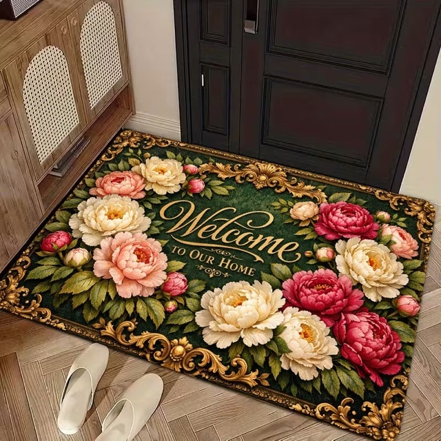 Луксозна входна изтривалка Welcome с божури