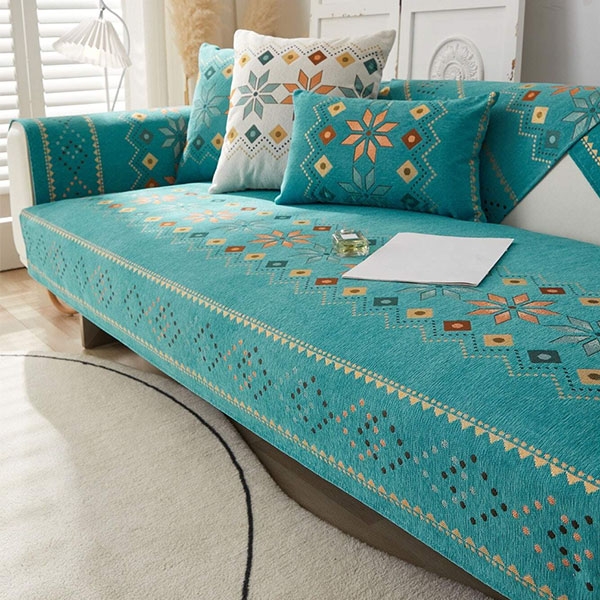 Модерно покривало за диван Mint Blue Geometric Jacquard Sofa Towel