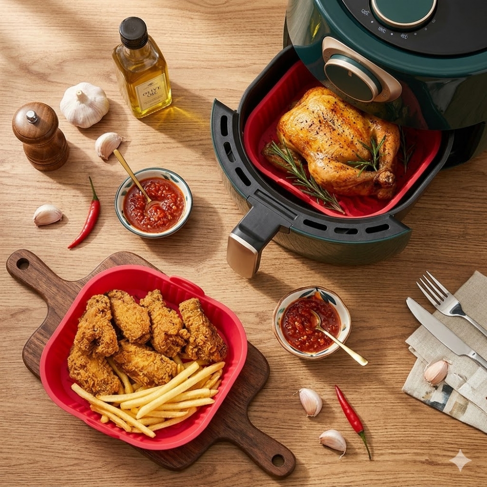 Мултифункционална червена силиконова подложка за Air Fryer