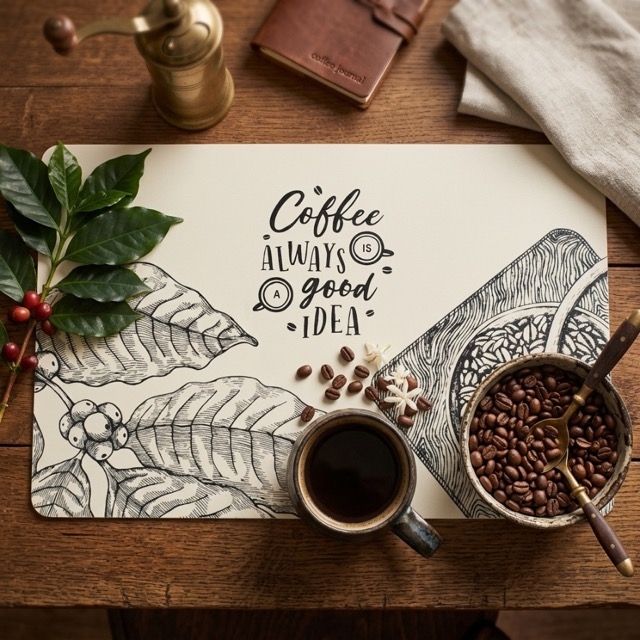 Подложка за хранене „Coffee is Always a Good Idea“ в цвят екрю