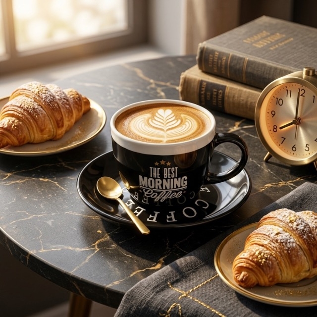 Порцеланова чаша с чинийка „The Best Morning Coffee“ – 180 мл