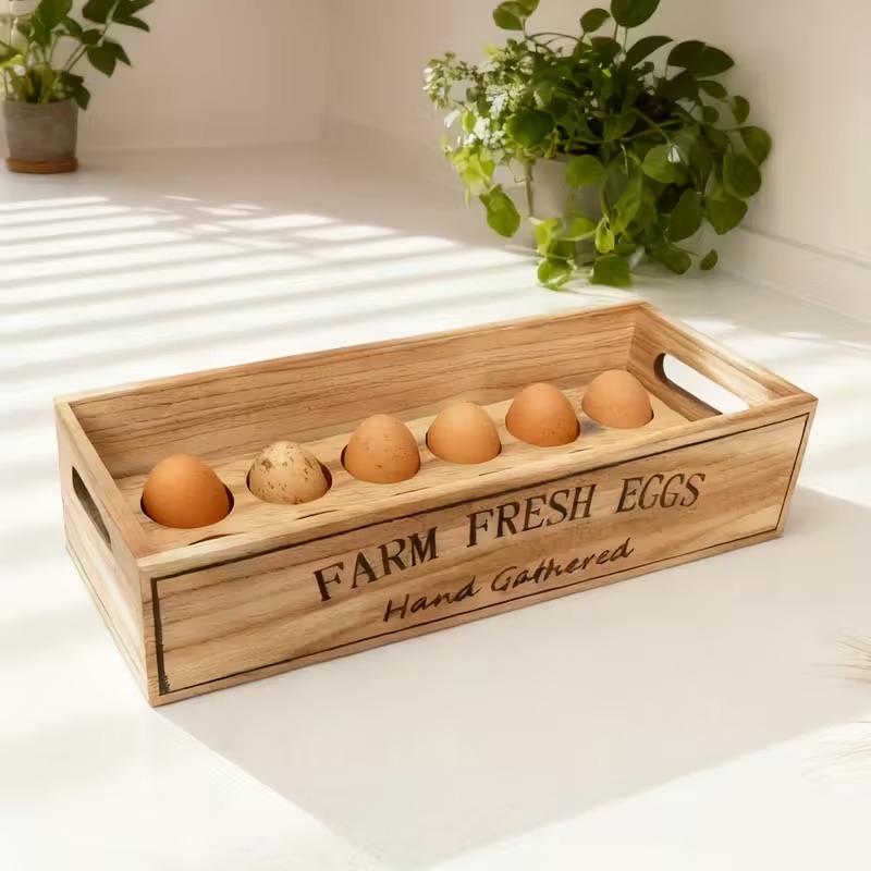 Рустик дървена щайга за яйца – Farm Fresh Eggs