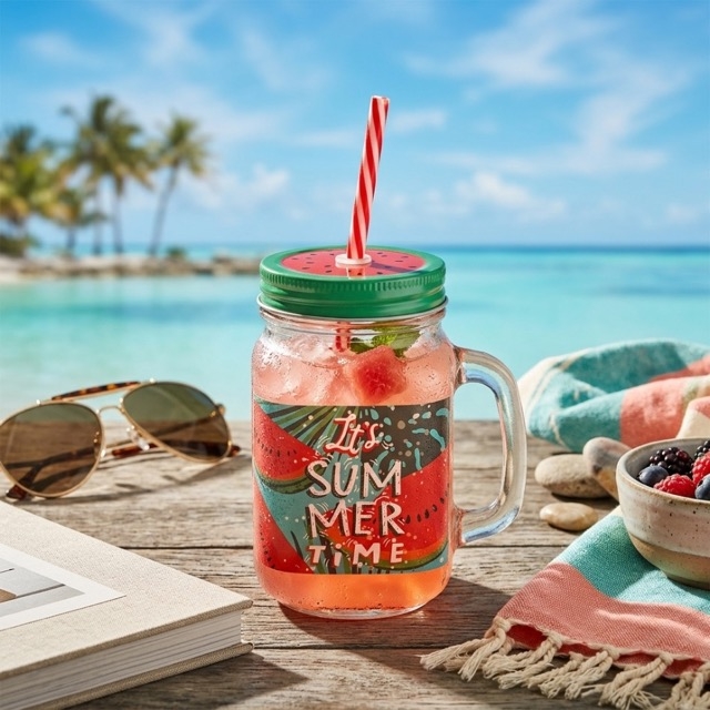 Стъклена чаша със сламка It's Summer Time
