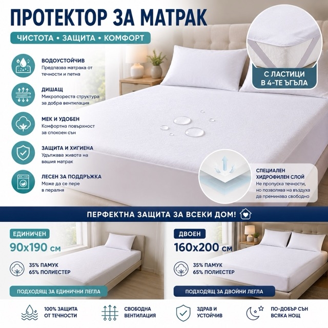 Водоустойчив протектор за матрак с ластици